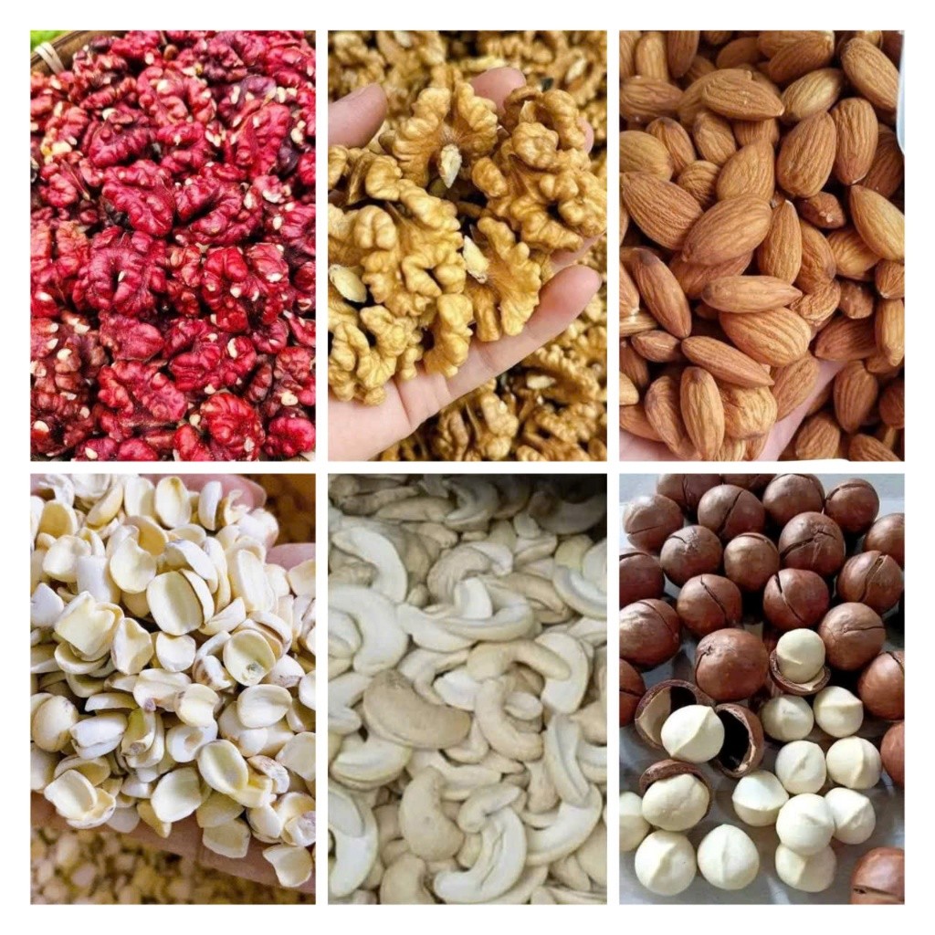 100grm Hạt Dinh Dưỡng Nấu Sữa Óc Chó Trắng, Óc đỏ, Mắc Ca, Sen Vỡ, Hạt Điều, Hạnh Nhân - Xuất Xứ Rõ Ràng Có Giấy Tờ