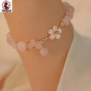 Vòng tay sỏi hoa anh đào màu hồng - Quà tặng nhẹ nhàng dành cho bé gái trong mùa hè