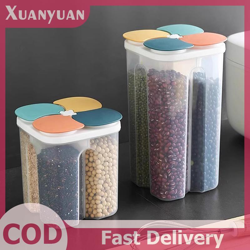 XUAN 1 Chiếc Bốn Hạt Và Ngũ Cốc Bảo Quản Trong Suốt Sắc Nét Đồ Dùng Nhà Bếp Chống Ẩm Ngăn Kín Nắp Mở Bình VN