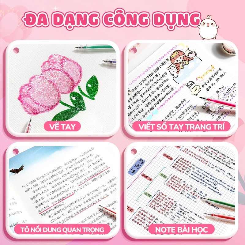 Bút Highlight Nhũ Kim Tuyến 24 Màu – Bút Ghi Chú Lấp Lánh Trang Trí Sổ Tay Bullet Journal