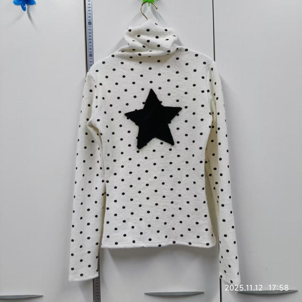 Milyfashion Áo sơ mi chấm bi vai dài tay thuôn, thiết kế slim-fit cổ cao, phù hợp xu hướng thời trang Y2K và phong cách ballet