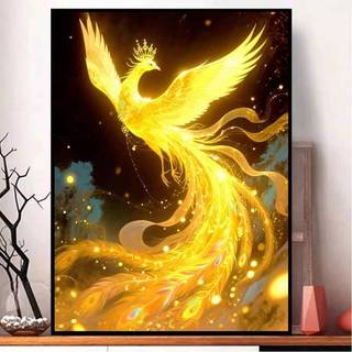 Phong Cách Trung Quốc Mới Vàng Trắng Phượng Hoàng Tranh Canvas Dreamy Phong Thủy Chủ Đề Bảo Vệ Nhà Cửa Mạ Vàng Phác Thảo Thủ Công Thanh Lịch Và Lớn Nghệ Thuật Treo Tường Cho Phòng Học Lối Vào Tường Tiêu Đề