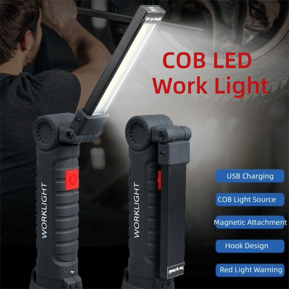 Đèn LED làm việc DOAOV78N COB, Đèn pin LED sạc USB có thể điều chỉnh độ sáng, Di động chống nước bền 360° Đèn kiểm tra xoay có móc khẩn cấp