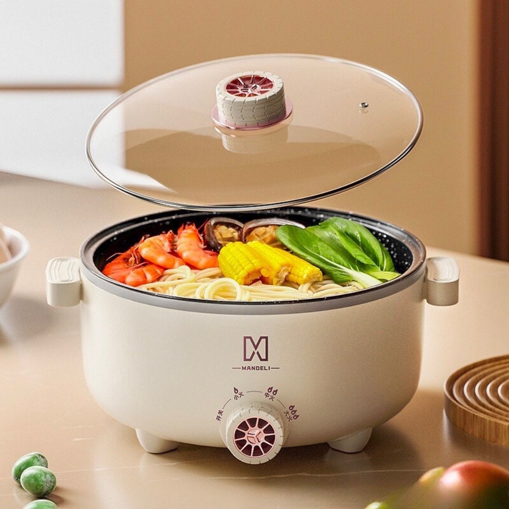 🔥Nồi Lẩu Điện 28cm Nút Cơ, Nồi Nấu Mì 2 Tầng Kèm Giá Hấp Cao Cấp, Ăn Lẩu, Ăn Mỳ Siêu Tiện