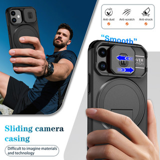 Dành Cho iphone 13 Mini / 12 Mini Ốp điện thoại Có Trượt Camera Nắp Từ Tính Chân Đế Chống Sốc Mỏng Bao