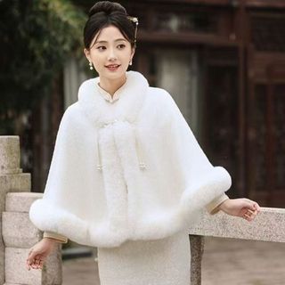 NCE Áo khoác lông thú cổ chữ V, chất liệu fleece, màu đơn giản, phù hợp thời trang mùa thu đông