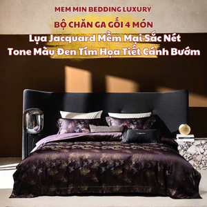 Bộ chăn ga gối Lụa Jacquard mềm mại MemMinbedding Luxury tone màu thanh lịch họa tiết bướm tinh xảo - L41678