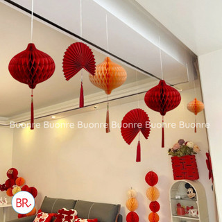 [Tết 2026] Set 3 Quạt Giấy Đỏ Kèm Tua Rua Ngọc – Decor Trang Trí Nhà Cửa, Quán Cafe, Lớp Học, Background Chụp Ảnh ANGI