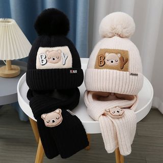 Bộ mũ khăn liền thân bé mới BOY - Mùa thu đông, nam nữ bé, đệt len, chữ khắc, bảo tai ấm áp
