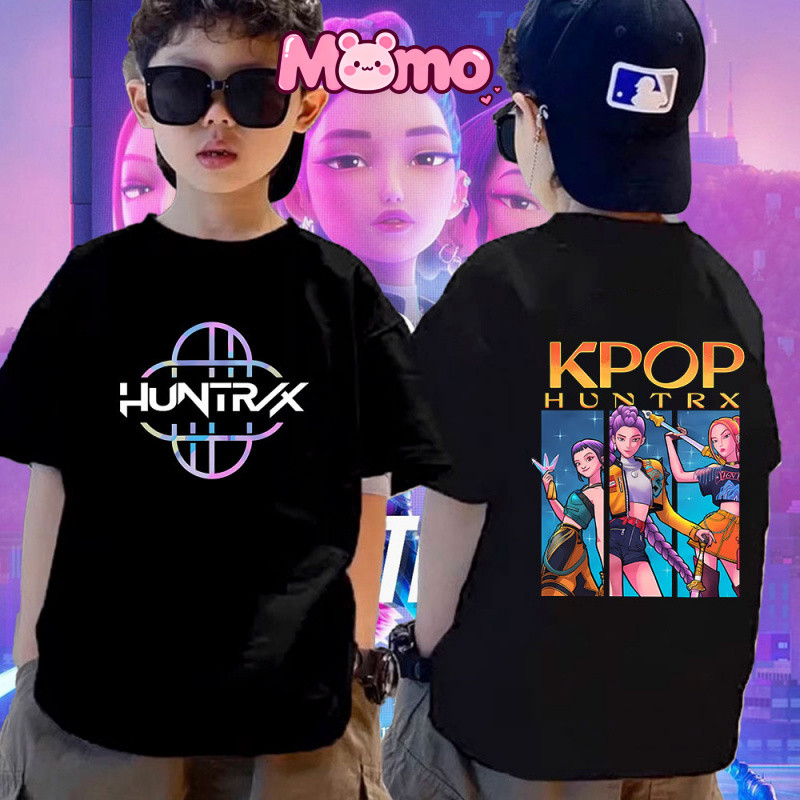 2025 Mới Kpop Demon Hunter Áo Thun Trẻ Em Dễ Thương Phong Cách Kpop Cổ Tròn Tay Ngắn Áo Thun Top