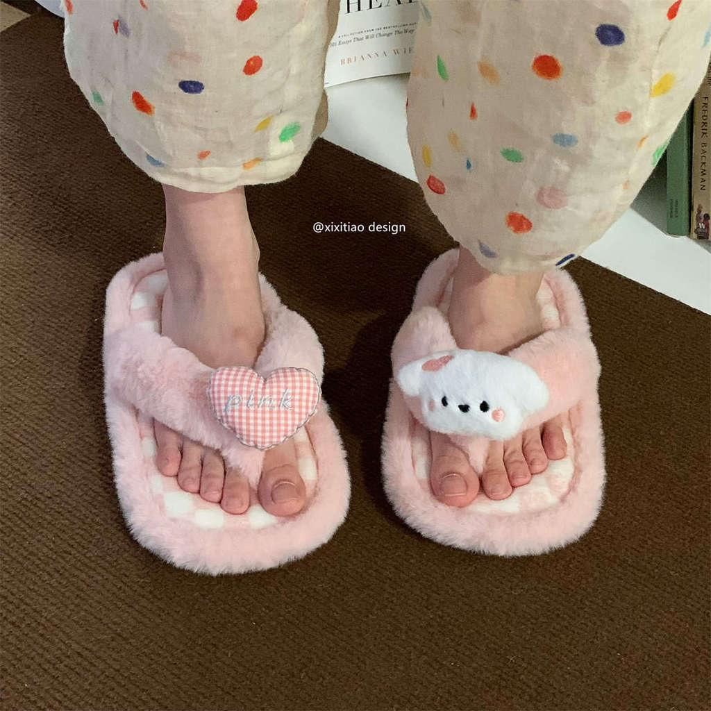 XIXITIAO Dép Cotton Lông Hoạt Hình Dễ Thương Nữ Thu Đông Ấm Áp Mới Thường Ngày