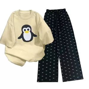 Tổng hợp các sét bộ quần hoạ tiết nơ xinh+ mix áo phông phom unisex hình-con chim cánh cụt-QUANAO94