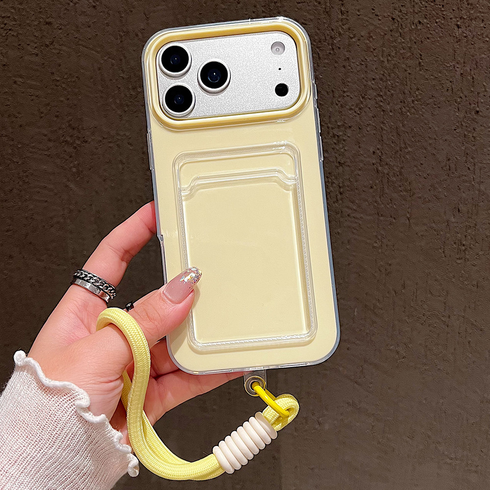 Kẹo Màu Khe Cắm Thẻ Túi Đựng Ốp Lưng Điện Thoại iPhone 17 16 15 14 13 12 11Pro Max 17 Không Khí Cổ Tay Dây Có Dây Buộc