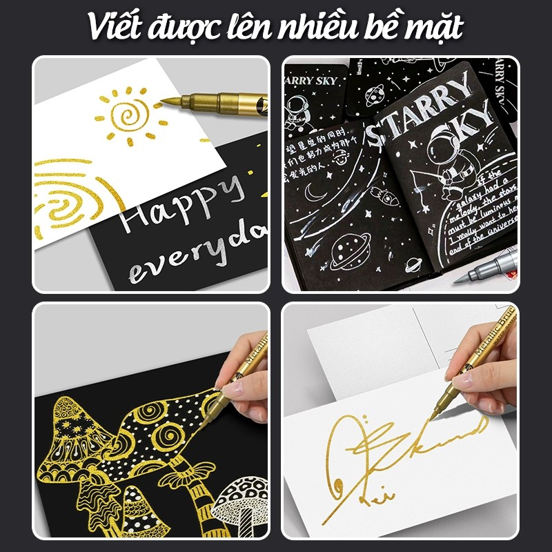 Bút viết thiệp cưới set 12/24 cây – Bút nhũ kim tuyến, bút dạ vàng bạc lấp lánh, viết thiệp & trang trí