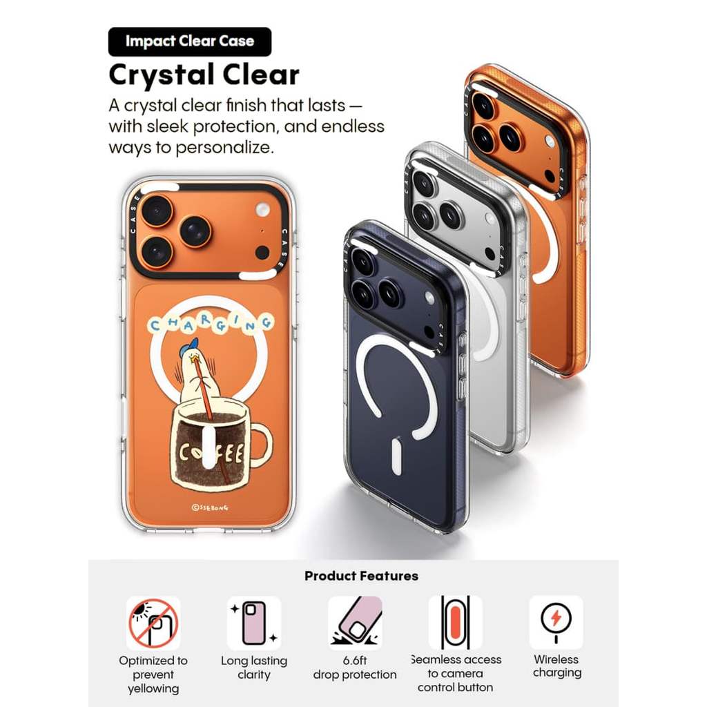 Vỏ sạc CASECASE X Vỏ hút từ tính trong suốt cho iPhone 17 / 16 / 15 / 14 / 13 Pro Max | Mặt sau Acrylic bảo vệ vỏ Crystal Clear với bao bì cao cấp