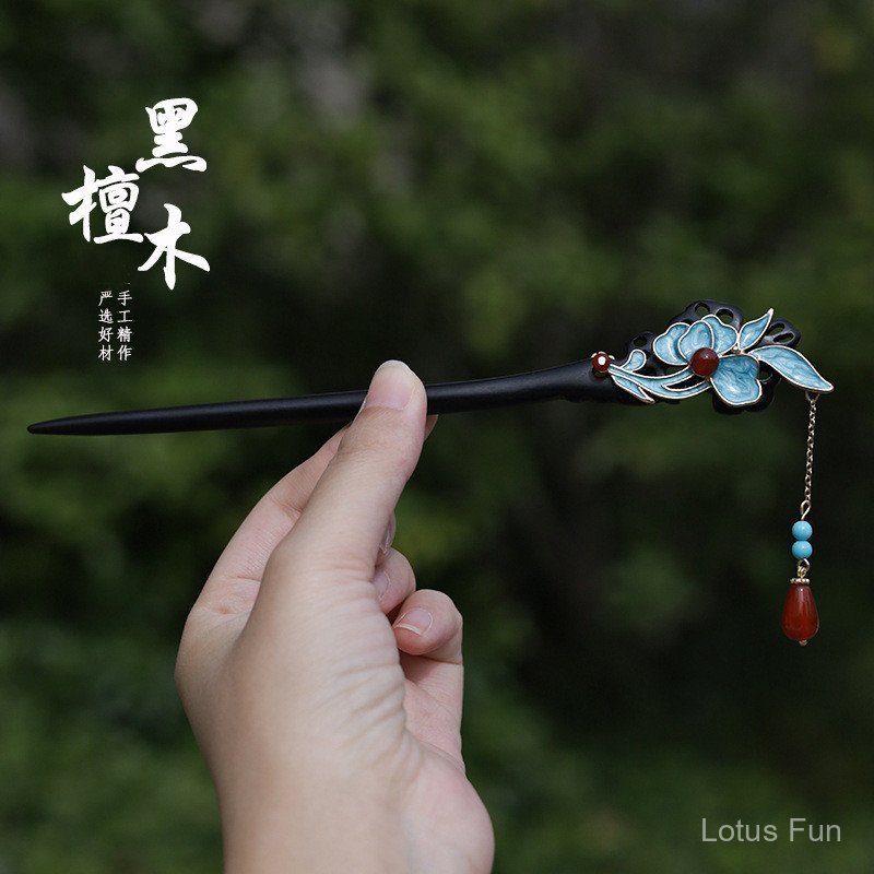 Kẹp Tóc Tua Rua Cloisonné Phong Cách Cổ Điển Trung Quốc - Màu Nâu Và Xám Nhạt, Thích Hợp Với Hanfu