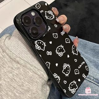 Ốp Lưng Cho Iphone 11 17 13 14 15 16 12 Pro Max Air 7 14 15 16 8 Plus X XR XS MAX SE 2022 Graffiti Hoạt Hình HelloKitty Trái Tim Tình Yêu Nơ Bề Mặt Bóng