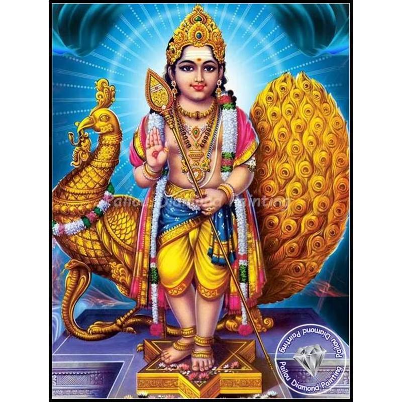 Tranh Canvas Chúa Murugan Hindu - Katharagama, Gia đình thần Shiva của Ấn Độ giáo, Trang trí nhà cửa tôn giáo (Thích hợp cho phòng khách và các kịch bản khác)