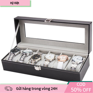 【Hỷ】Hộp sưu tập đồng hồ thiết kế đa ngăn với vỏ da và gỗ tự nhiên có nắp đậy kín đáo giữ cho đồng hồ luôn sạch sẽ