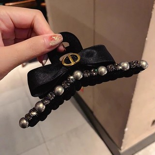 Mũ đội đầu nơ hai mặt màu đen kiểu Pháp Satin Kẹp tóc cao cấp