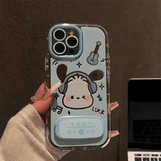 Vỏ Gương Hoạt Hình Dễ Thương + Dây Xích + Giá Đỡ Cho IPhone 16 11 15 14 13 12 Pro Max X Xr Xs Max 7 8 Plus Vỏ Điện Thoại Bảo Vệ Ống Kính Chống Sốc Mềm Vỏ Đen