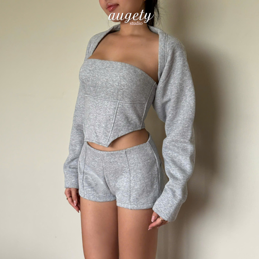 Quần Shorts Nỉ Bông Ngắn Cạp Thấp Khoá Kéo Augety Studio, GRAYA SHORT