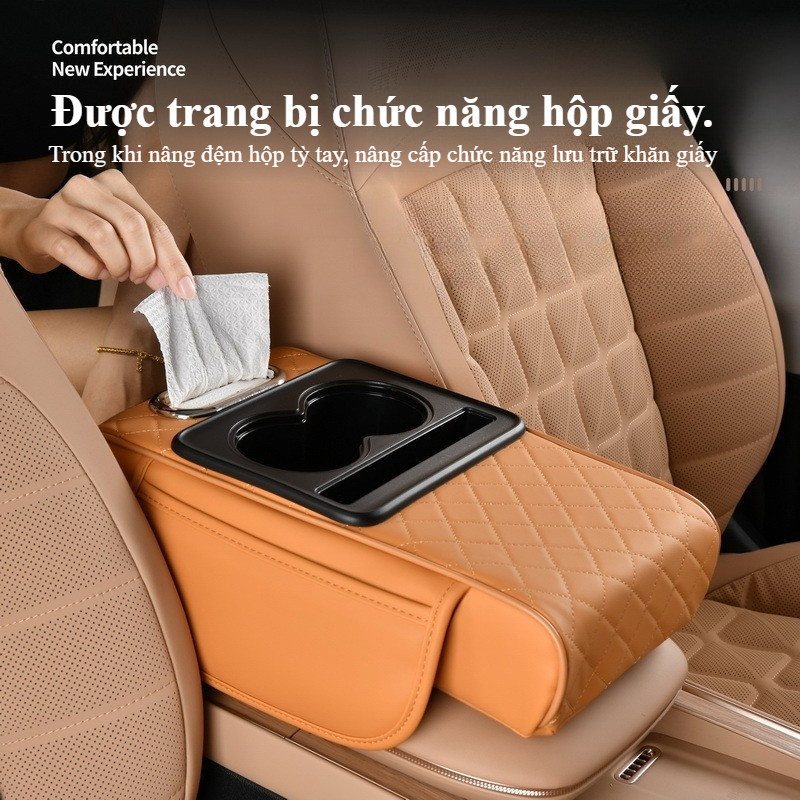 Đệm Tỳ Tay Ô Tô 4 Trong 1 Cao Cấp, Hộp đựng giấy đa năng,Bao bọc bằng da PU