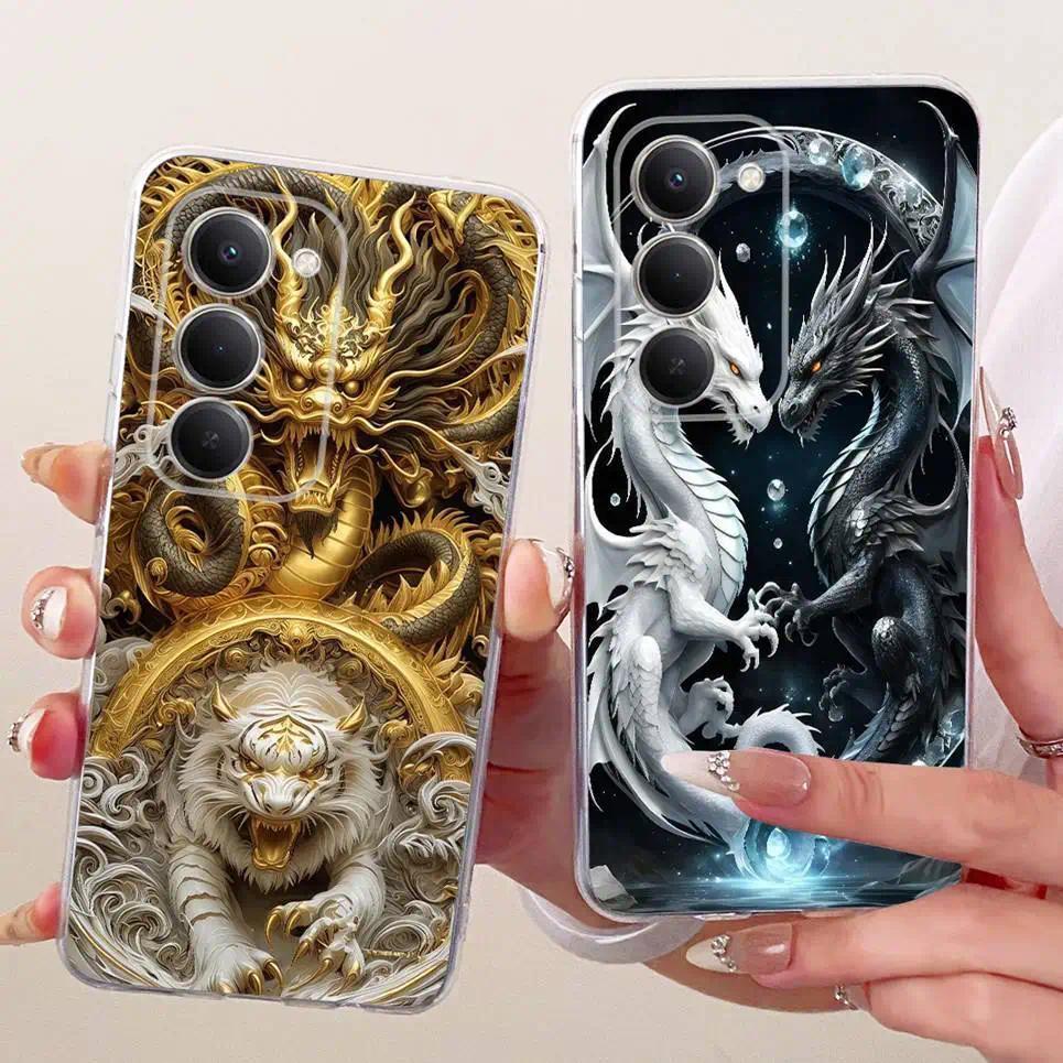 Ốp Lưng Cho Xiaomi Redmi 15 4G Ốp lưng Rồng Hổ Phong Cách Thoáng Mát Tranh Hoạt Hình Ốp Lưng Mềm Trong Suốt Silicon Trên Redmi15 4G
