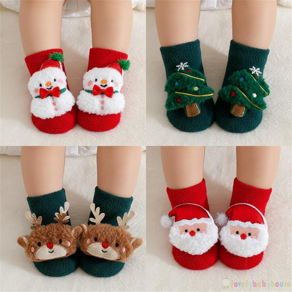LBH-Toddler Baby Soft Dễ thương Cây thông Noel / Người tuyết / Tuần lộc / Ông già Noel Tất chống trượt cho trẻ sơ sinh trong nhà