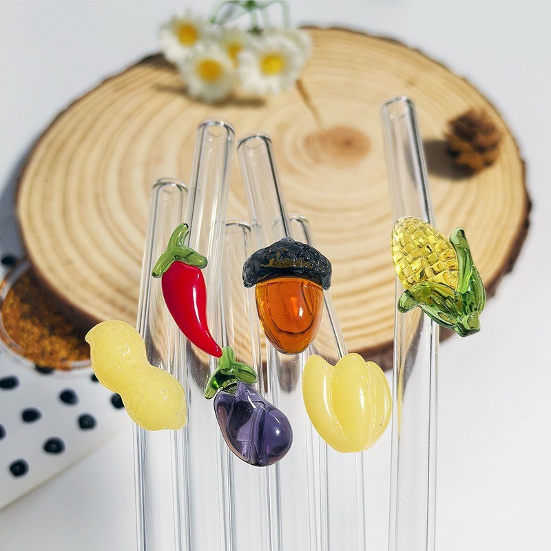 Ống Hút Thủy Tinh Hình Trái Cây Decor Cute Nhiều Mẫu – Dễ Rửa, Tái Sử Dụng, Bảo Vệ Môi Trường