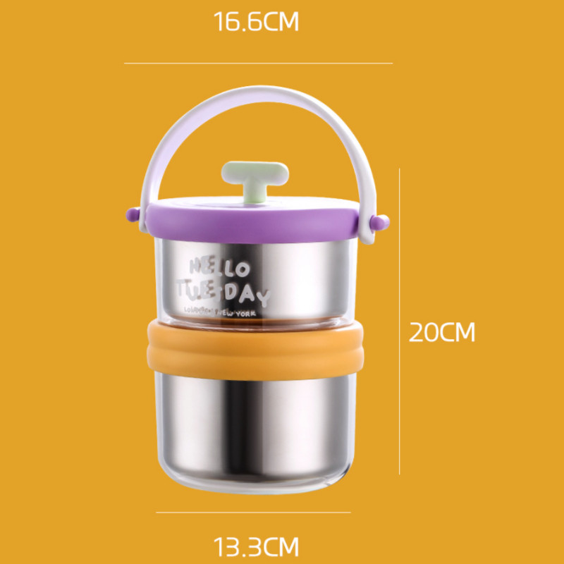 Hộp đựng cơm inox 304 giữ nhiệt 2 tầng 1280ml có kèm muỗng,Nó có thể bảo quản súp.