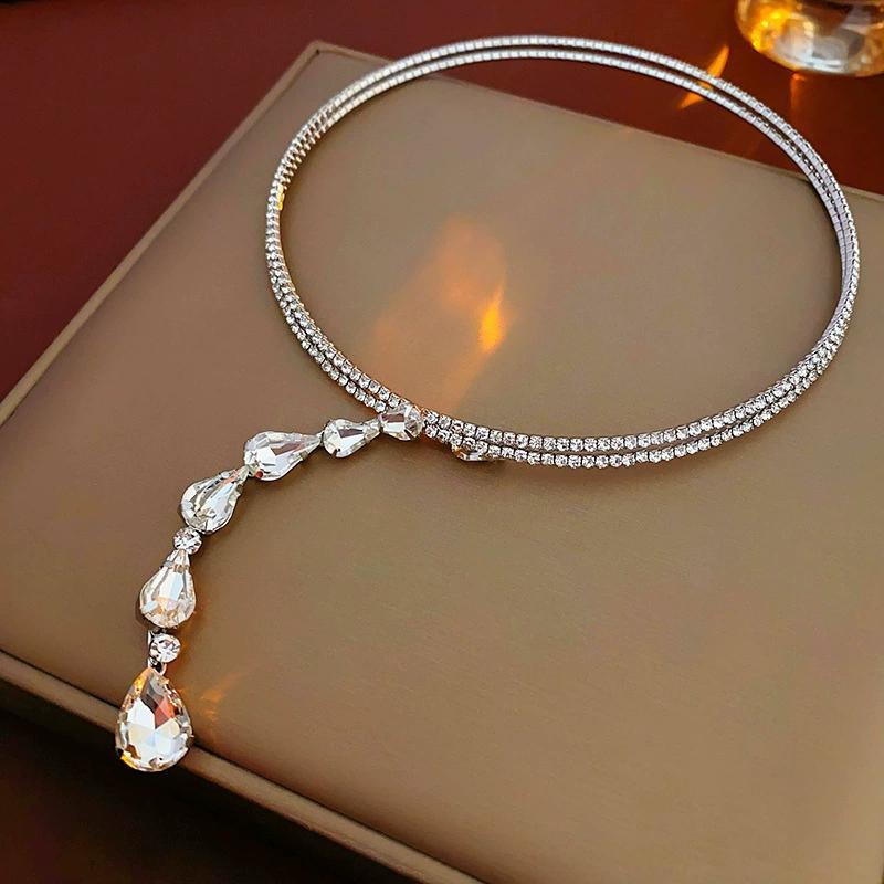 Zircon Giọt Nước Mặt Dây Chuyền Hai Lớp, Cay Sáng, Phù Hợp Cho Cô Gái Sang Trọng