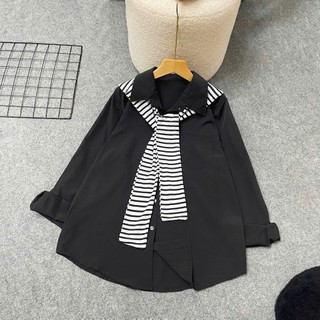 Áo Sơ Mi Kèm Khăn Thủy Thủ Bigsize Nữ Somi Tay Dài Form Rộng Cá Tính Cho Chubby SM20+A195