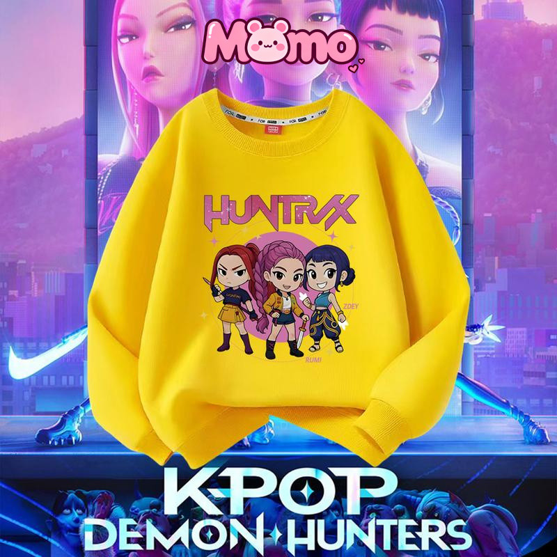 KPop Demon Hunters Print, Áo cổ tròn xu hướng thời trang, nhiều kích cỡ (100-160), Thích hợp cho nam, nữ và trẻ em