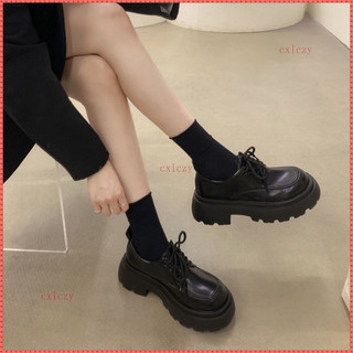 Giày da bé gái phong cách Anh 2023, dây rút, dày, slip-on