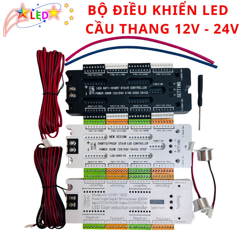 Bộ Điều Khiển LED Cầu Thang 500W DC 12V/24V Chống Chập Bảo Vệ Ngắn Mạch Hỗ Trợ Cảm Biến 2 Đầu