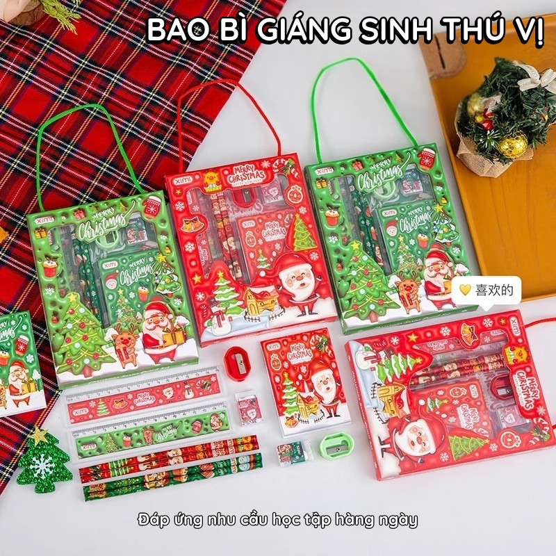 Set Đồ Dùng Học Tập Giáng Sinh 6 Món – Bút Chì Và Dụng Cụ Học Tập Hình Noel Cho Bé Dịp Lễ Cuối Năm