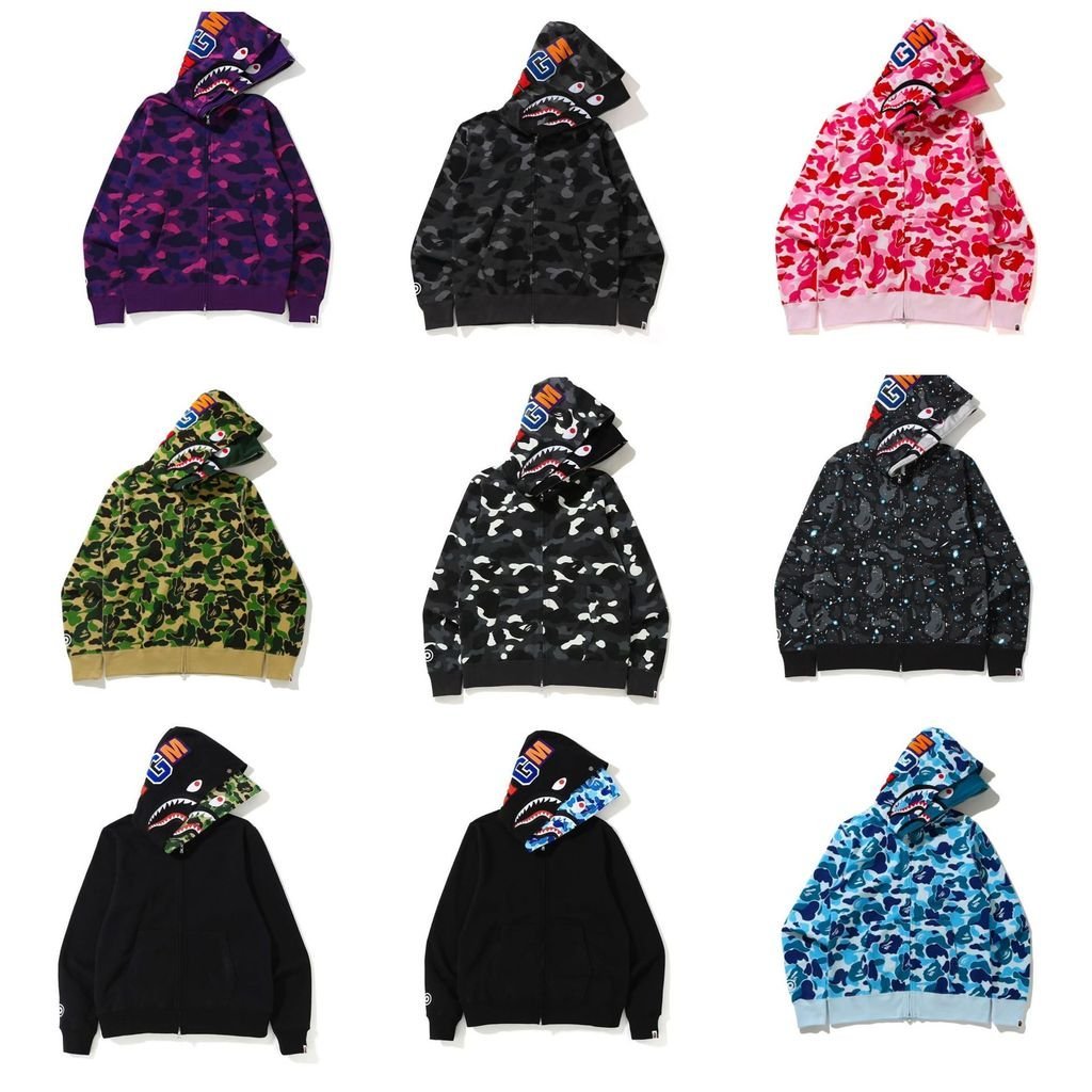 Bape Hoodie Cá Mập Nam Với Dây Kéo Đôi, Phù Hợp Dạo Phố