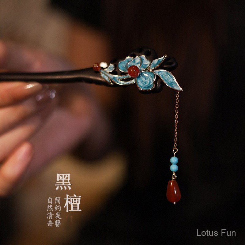 Kẹp Tóc Tua Rua Cloisonné Phong Cách Cổ Điển Trung Quốc - Màu Nâu Và Xám Nhạt, Thích Hợp Với Hanfu