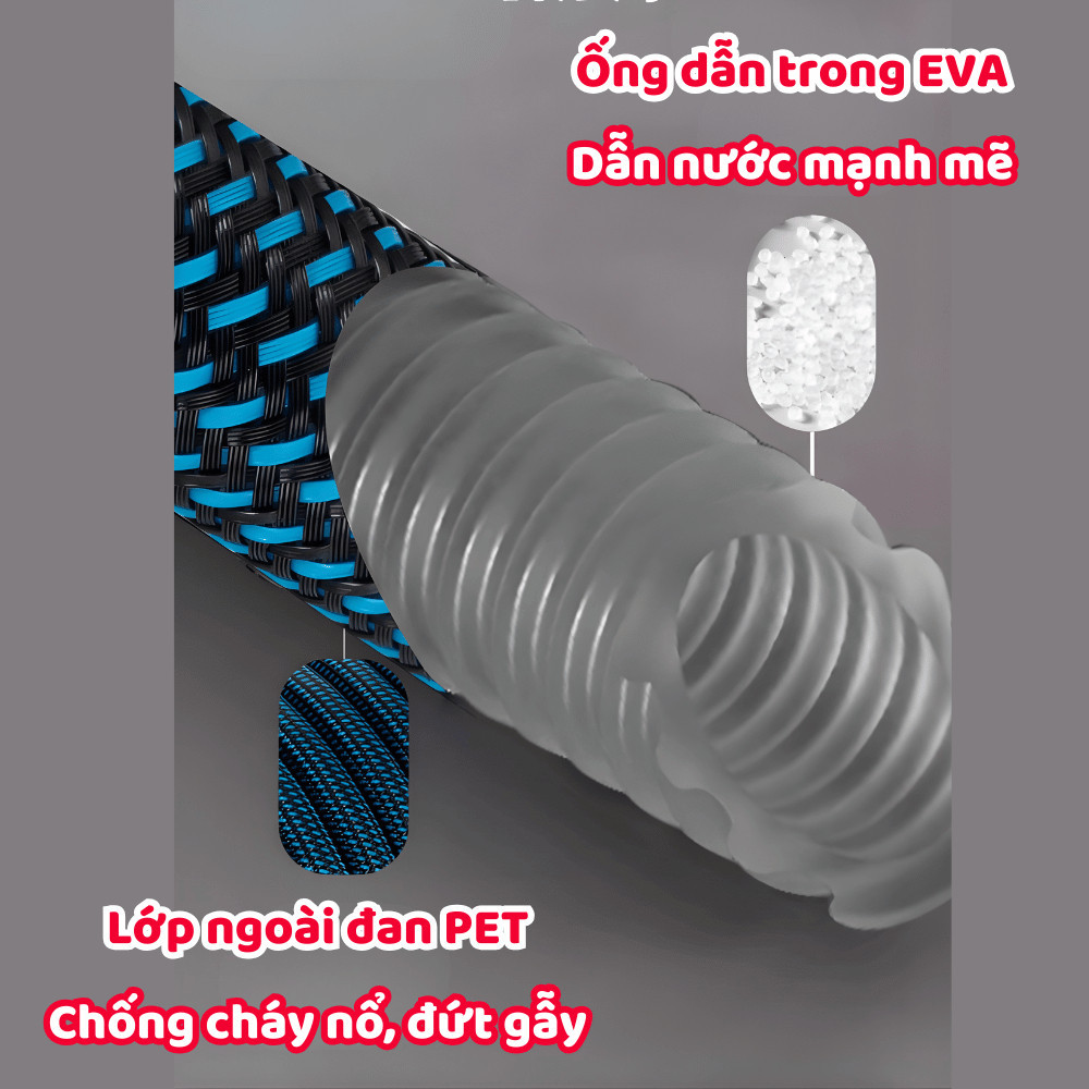 Bộ Vòi Xịt Tăng Áp 6 Chế Độ Dây Dẫn Chịu Lực, Đầu Xịt Đa Năng Rửa Xe – Tưới Cây – Vệ Sinh Sân Vườn