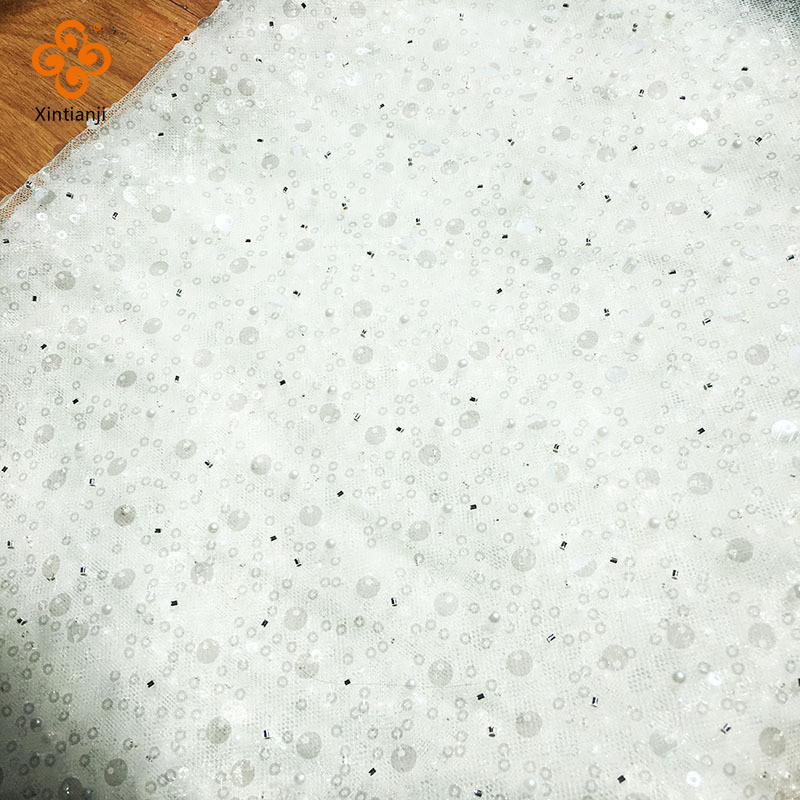Lưới Thêu Ngọc Trai Kim Sa Lấp Lánh Cho Váy Cưới và Dạ Hội Handmade DIY