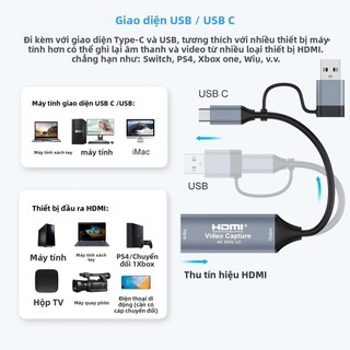 Card Capture Video 4K HDMI Sang USB/Type-C 2 Trong 1, Ghi Hình Livestream Cho PS4 Xbox Switch
