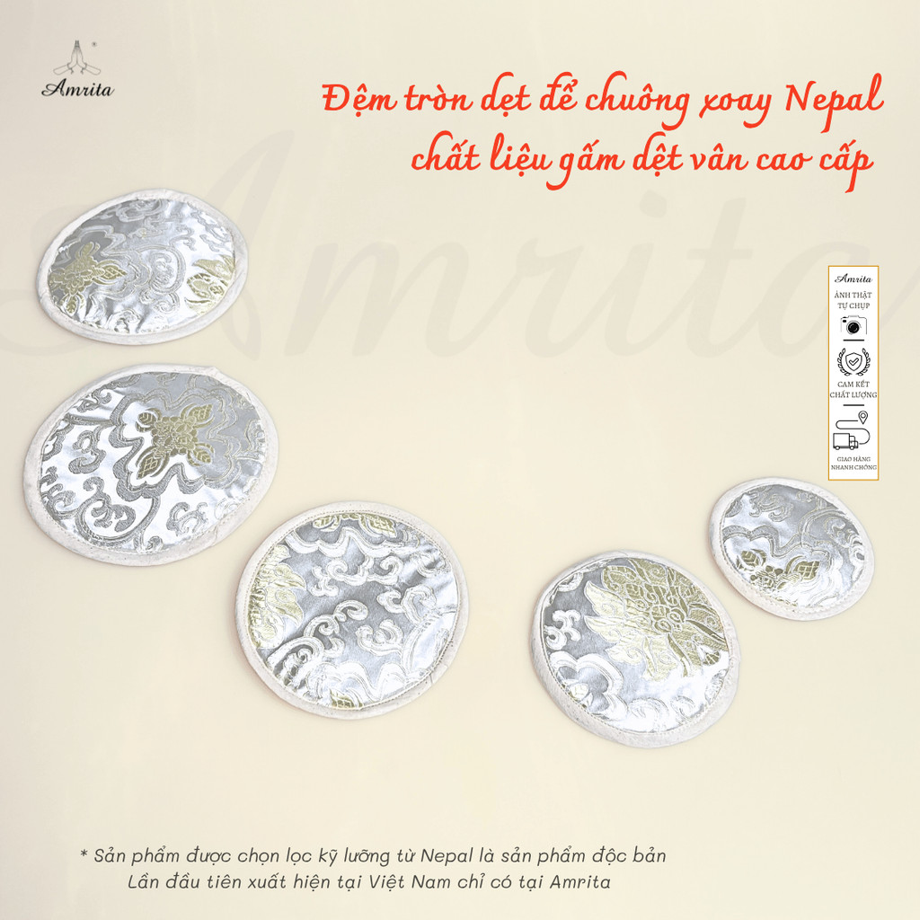 [Anrita] Đệm chuông dẹt màu trắng -Đệm Chuông Xoay - Đệm Chuông Nepal - Cushion for singing bowls - CXNP218