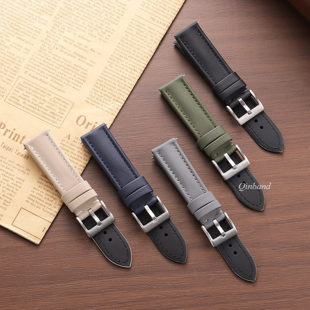 Khâu - Dây đeo đồng hồ bằng da Nylon bằng vải phát hành nhanh 18 / 19 / 20 / 18 / 22mm Dây đeo đồng hồ bằng da bò chính hãng Phong cách quân sự Vòng tay nam nữ