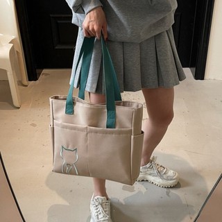 Túi Tote nylon DANBY, Túi sinh thái nhẹ thêu mèo thông thường, Túi mua sắm Túi xách sức chứa lớn Túi đeo vai nylon ngoài trời