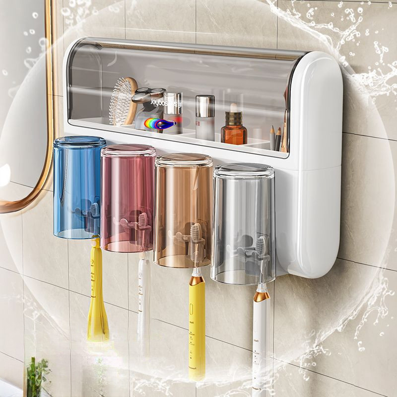 Bộ cốc đựng bàn chải đánh răng nhựa, cốc vuốt không đục lỗ, bộ vệ sinh