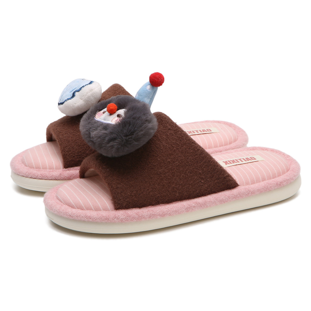 XIXITIAO Dép Cotton Đế Mềm Nam Nữ Dễ Thương Thu Đông Thời Trang Phong Cách Mới Cặp Đôi Nhà