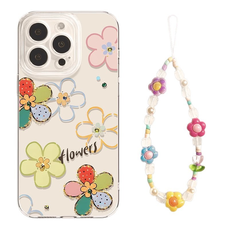 Ốp điện thoại Fresh Flower Apple 17promax 17 trong suốt 17pro Bảo vệ chống sốc có dây buộc 1625.11.17