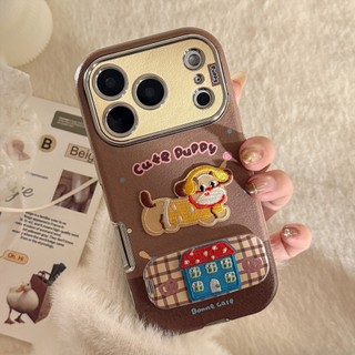 Sweet Girly Thêu Puppy Cat Mirror Stand Vỏ Điện Thoại Da Mềm Cho iPhone 17Promax 16Promax 12 13 14 15 Pro Max 11 Chống Sốc Bảo Vệ Toàn Diện Nữ Vỏ Di Động