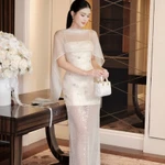 Đầm dạ tiệc sang trọng Khiết Style, thiết kế lưới sequin đính hoa đá lấp lánh & cape tơ phủ thanh lịch KD444 — ảnh 5